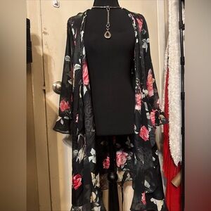 Oscar de la Renta Black Floral Kimono